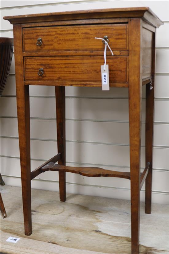 An Edwardian banded satinwood two drawer writing sewing table, H.74cm